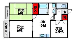 ニューライフ津屋崎2 3DKの間取図画像
