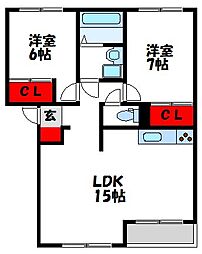 シーサイドヒルズH・K3 2LDKの間取図画像