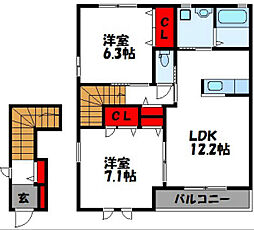 パンセレイノンB 2LDKの間取図画像