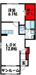 プラージュB 1LDKの間取図画像