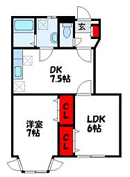 サンライズA 2DKの間取図画像