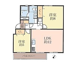 川和団地13号棟 2LDKの間取図画像