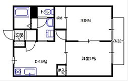 ボナール河村 2DKの間取図画像