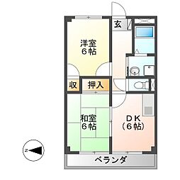 サニーレジデンスココ 2DKの間取図画像