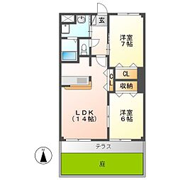 フローリーヒルズ 2LDKの間取図画像