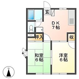 サニータウンエナF 2DKの間取図画像