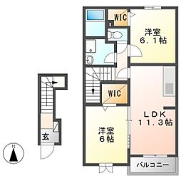 レクサス共栄F 2LDKの間取図画像