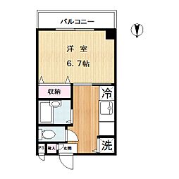東急東横線 学芸大学駅 徒歩3分の賃貸マンション 2階1Kの間取り