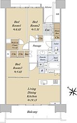 HARUMI FLAG PARK VILLAGE　A棟 8階3LDKの間取り