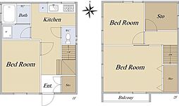荒川区西尾久6丁目戸建 3Kの間取り