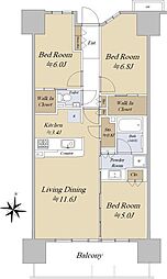 シティテラス東陽町 13階3LDKの間取り