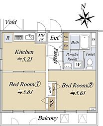 ルーブル三軒茶屋 1階2Kの間取り