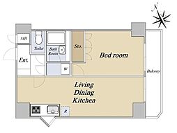 マートルコート第2中目黒 7階1LDKの間取り