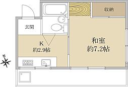 カーサ六地蔵 2階1Kの間取り