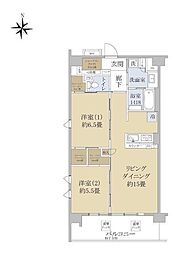 デュオセーヌ国立 4階2LDKの間取り