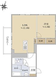 井の頭パークサイドマンション 3階1LDKの間取り