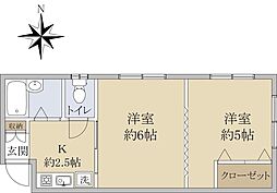 フラワーコーポ 2階2Kの間取り