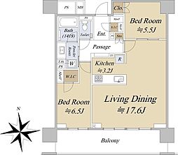 ウエリス新宿早稲田の森 9階2LDKの間取り