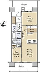 イニシア板橋桜レジデンス 13階2LDKの間取り