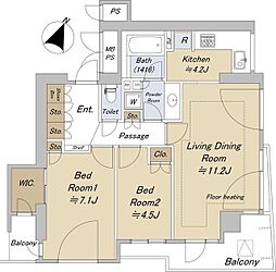 サンウッド文京東大前エストライフ 6階2LDKの間取り