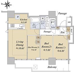 シティタワーズ板橋大山ノースタワー 15階3LDKの間取り
