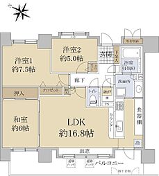 大通公園シティハウス 7階3LDKの間取り