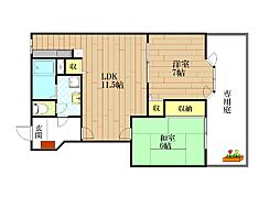 パルレナカムラ 1階2LDKの間取り