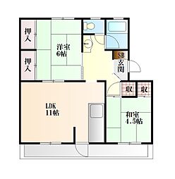 山田ビル 2階2LDKの間取り