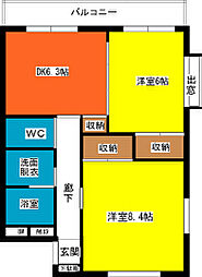 JR鹿児島本線 鹿児島中央駅 徒歩10分の賃貸マンション 1階2DKの間取り