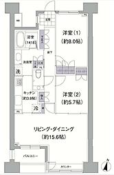 JR山手線 目黒駅 徒歩6分の賃貸マンション 5階2LDKの間取り