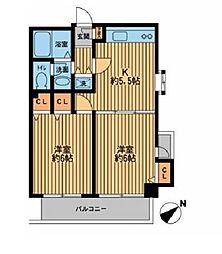 JR総武線 東中野駅 徒歩9分の賃貸マンション 1階2DKの間取り