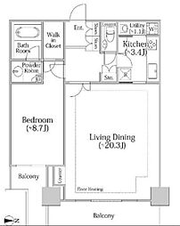 都営新宿線 曙橋駅 徒歩6分の賃貸マンション 33階1LDKの間取り