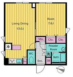 東京メトロ南北線 麻布十番駅 徒歩10分の賃貸マンション 4階1LDKの間取り