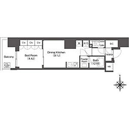 都営大江戸線 東新宿駅 徒歩2分の賃貸マンション 4階1LDKの間取り