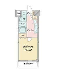 東急東横線 中目黒駅 徒歩10分の賃貸マンション 9階1Kの間取り