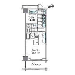 都営大江戸線 東新宿駅 徒歩2分の賃貸マンション 14階ワンルームの間取り