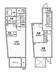 東京メトロ東西線 早稲田駅 徒歩6分の賃貸マンション 1階2LDKの間取り