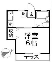 都営大江戸線 中井駅 徒歩2分の賃貸アパート 1階1Kの間取り