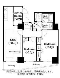 東京メトロ東西線 早稲田駅 徒歩14分の賃貸マンション 9階2SLDKの間取り