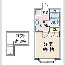 東京メトロ東西線 落合駅 徒歩7分の賃貸アパート 2階1Kの間取り