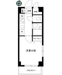 東京メトロ日比谷線 恵比寿駅 徒歩6分の賃貸マンション 2階1Kの間取り