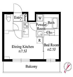 都営大江戸線 若松河田駅 徒歩6分の賃貸マンション 5階1DKの間取り