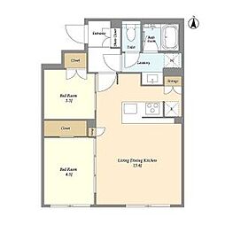 JR山手線 恵比寿駅 徒歩12分の賃貸マンション 3階2LDKの間取り