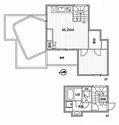都営大江戸線 牛込柳町駅 徒歩3分の賃貸マンション 4階1LDKの間取り