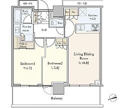 JR総武線 東中野駅 徒歩1分の賃貸マンション 24階2LDKの間取り