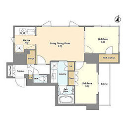 都営大江戸線 若松河田駅 徒歩1分の賃貸マンション 11階2LDKの間取り