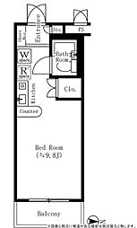 都営大江戸線 中井駅 徒歩4分の賃貸マンション 2階ワンルームの間取り