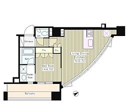 東京メトロ銀座線 表参道駅 徒歩9分の賃貸マンション 12階1LDKの間取り