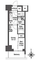 コンフォリア東新宿 1DKの間取図画像