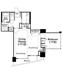 河田町ガーデン1号棟 1LDKの間取図画像